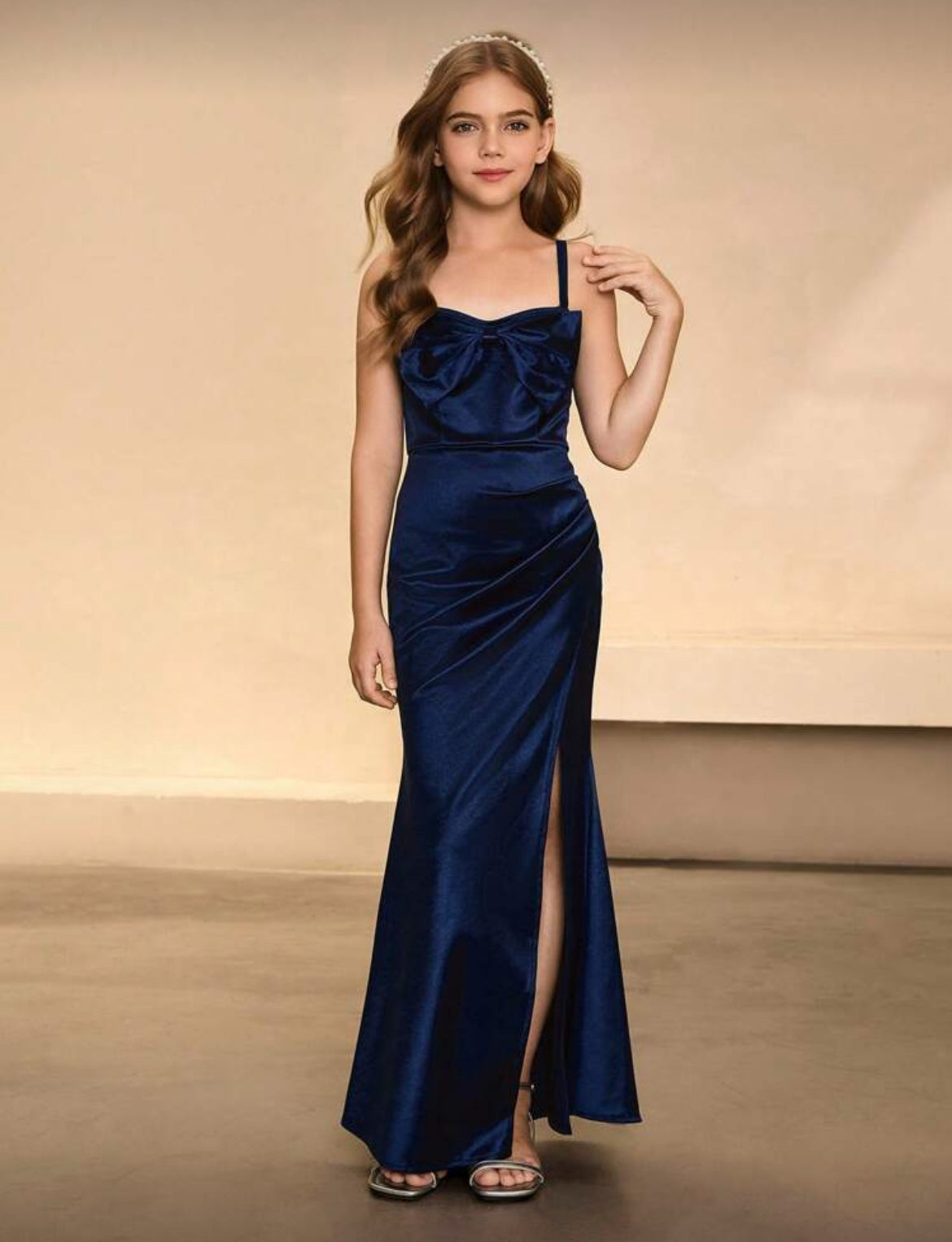 “Fashion” Tween Dress Satin Shimmer Finish & Bow Accents