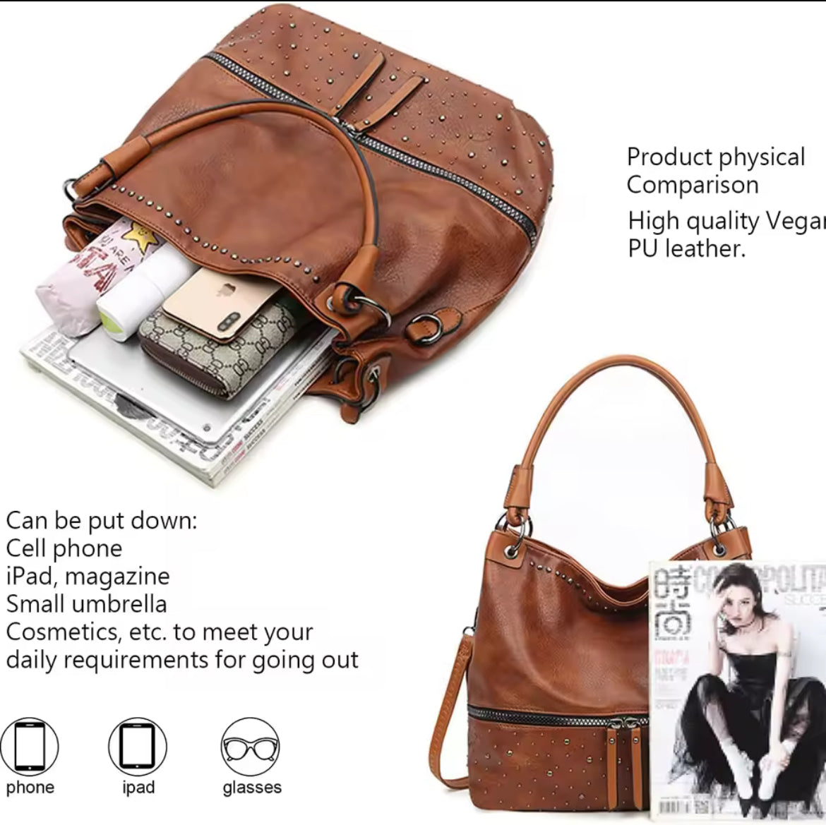 Retro Rivet Cross Body Tote Bag