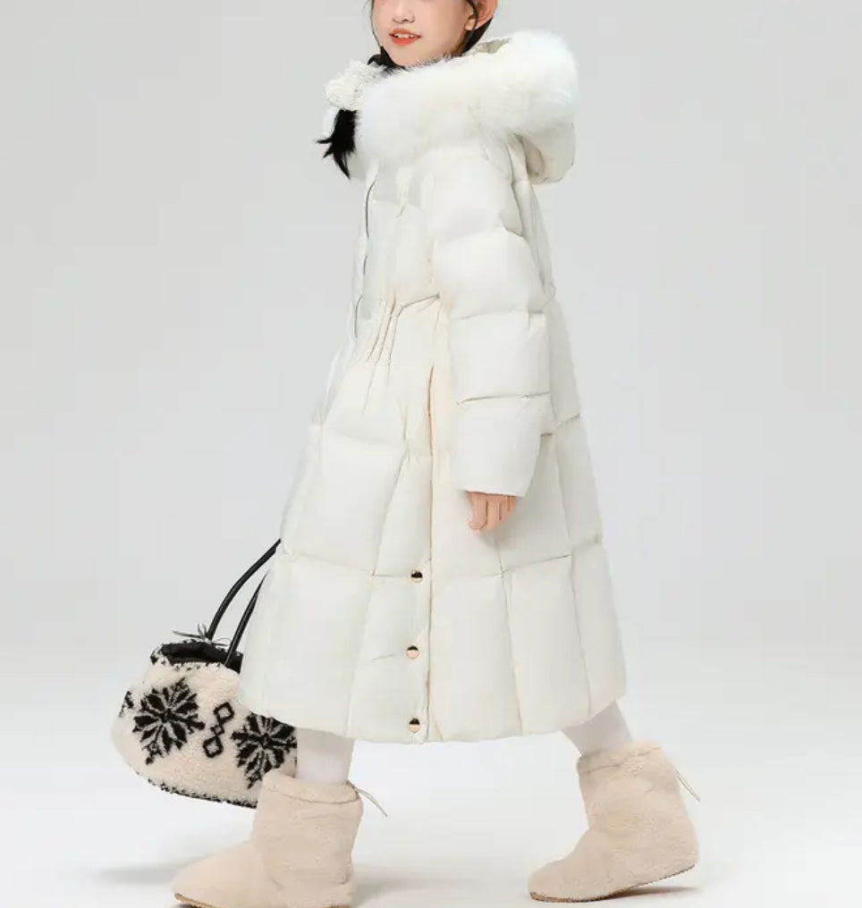 Kids Winter Parka Jacket with Hooded Fur Collar, Full-Zip Closure
