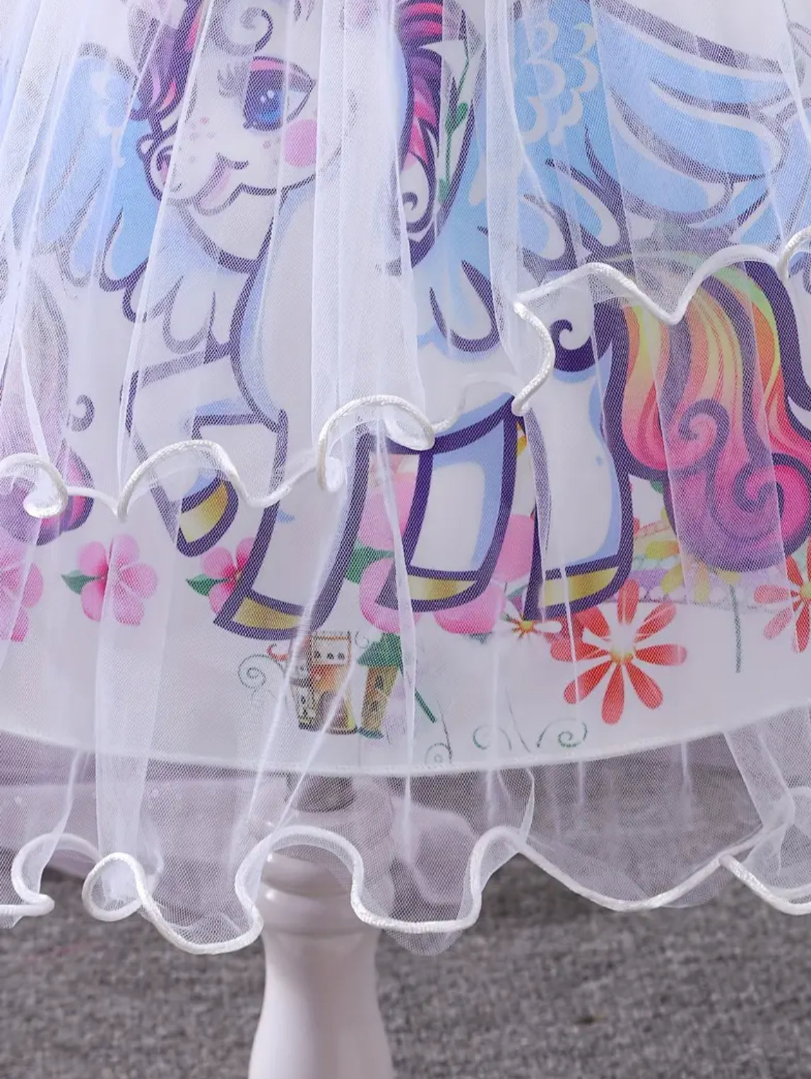 Girls Unicorm Dress Petal Sleeves, Mesh Detail, Knee-Length with Bow Accent 🦄