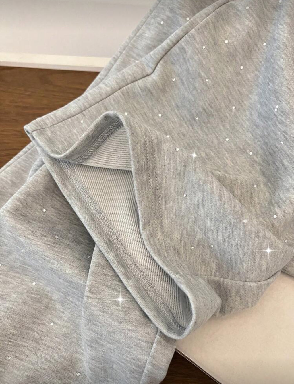 Rhinestone Embellished High Waist Drawstring Loose Fit Sweatpants