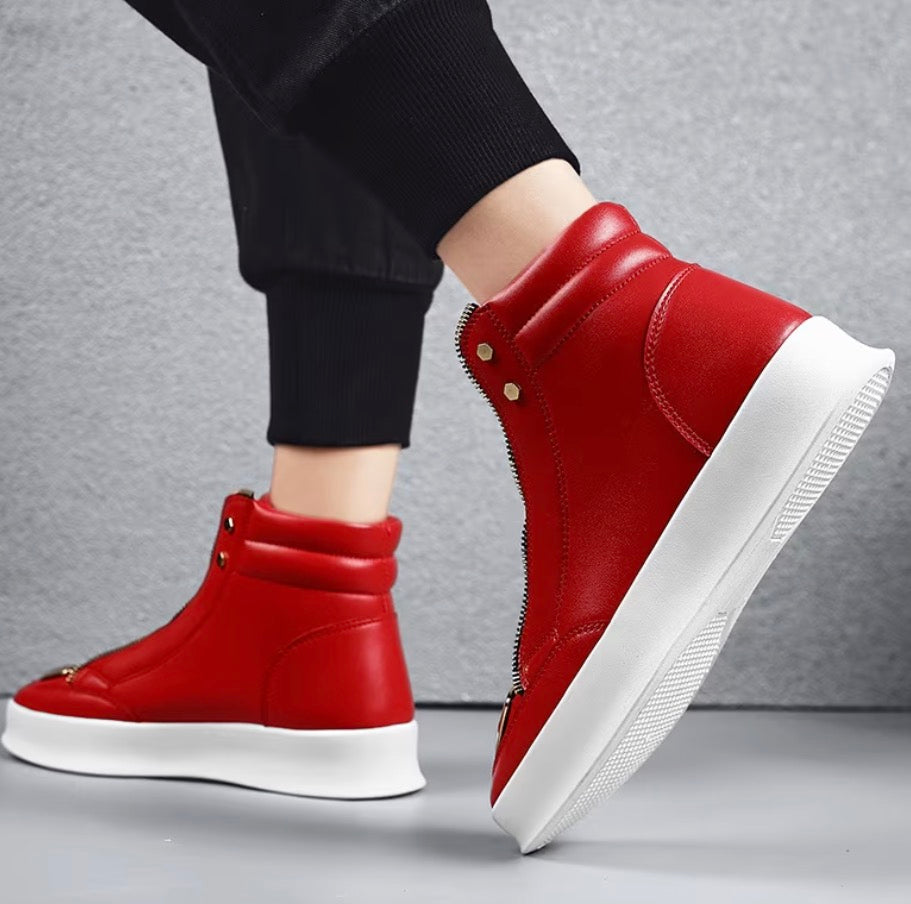 Men's High-Top Sneakers Faux Zipper Cover Upper Golden-Tone Hardware Streetwear 