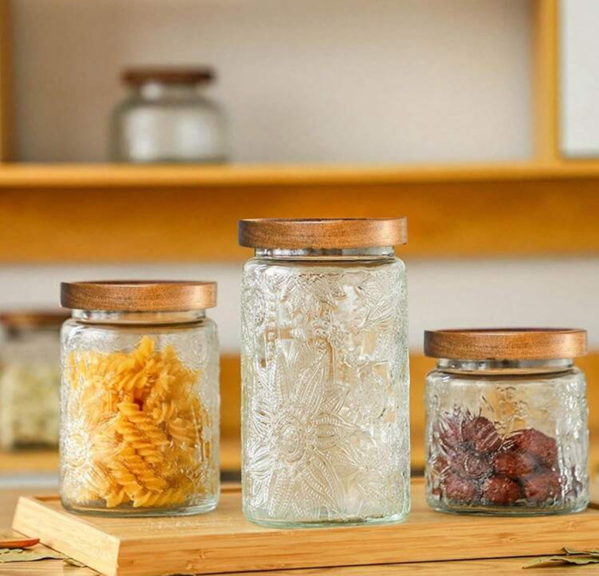 32oz Vintage Airtight Storage Jars Featuring a Vintage Carved Design With Lid, Glass Storage Containers  