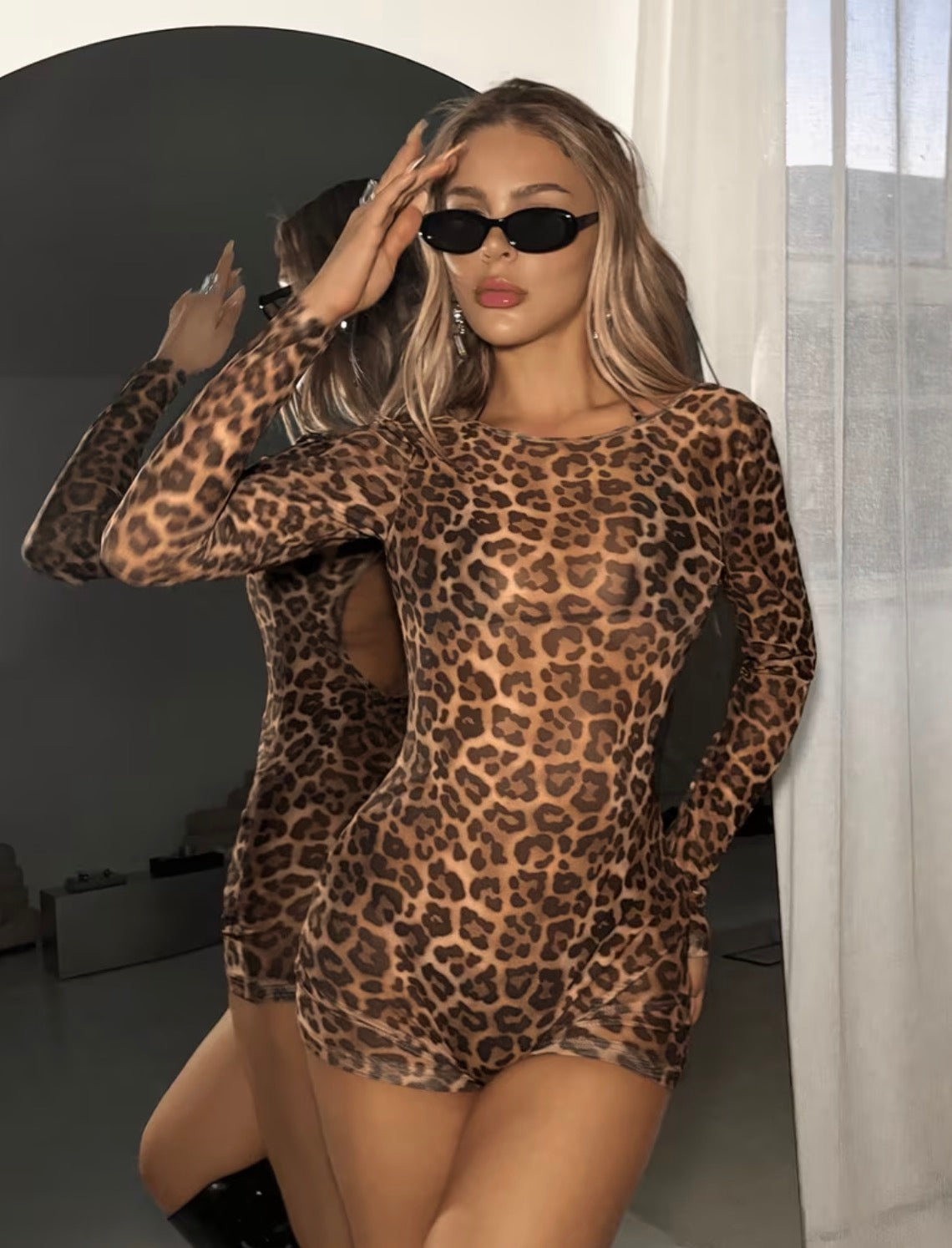 Mesh “Cheetah” Leopard Print Bodysuit