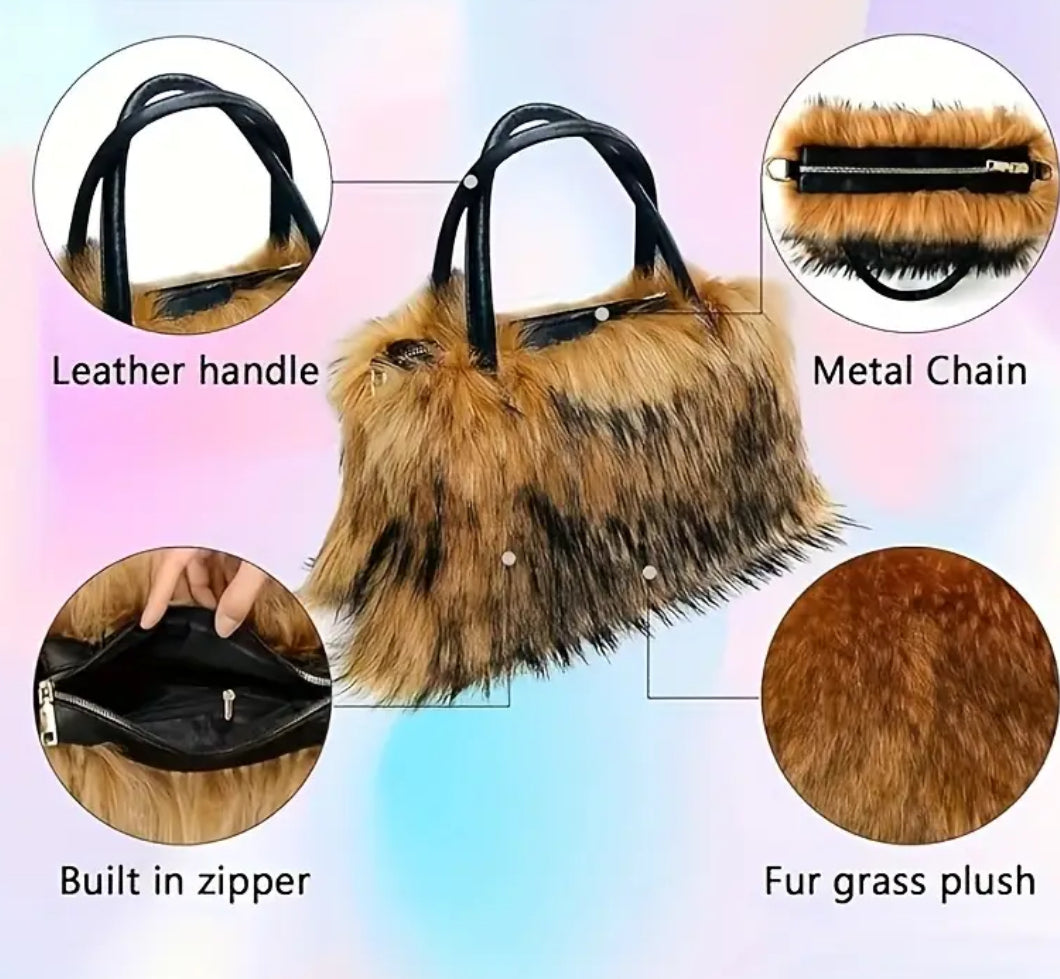 Faux Mink Plush Fur Shoulder-Crossbody Handbags