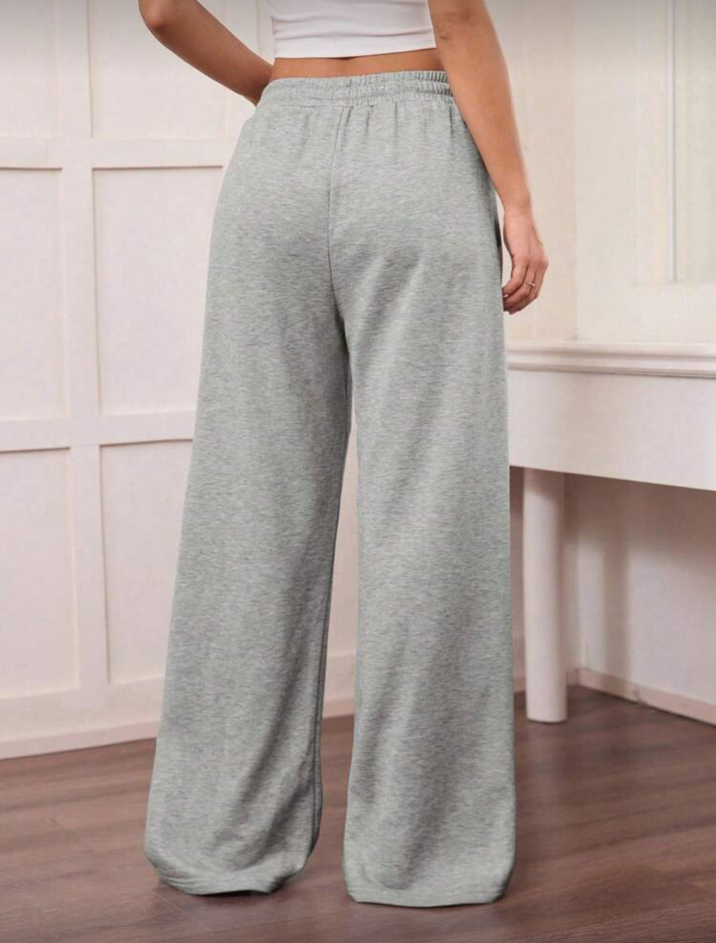 Rhinestone Embellished High Waist Drawstring Loose Fit Sweatpants