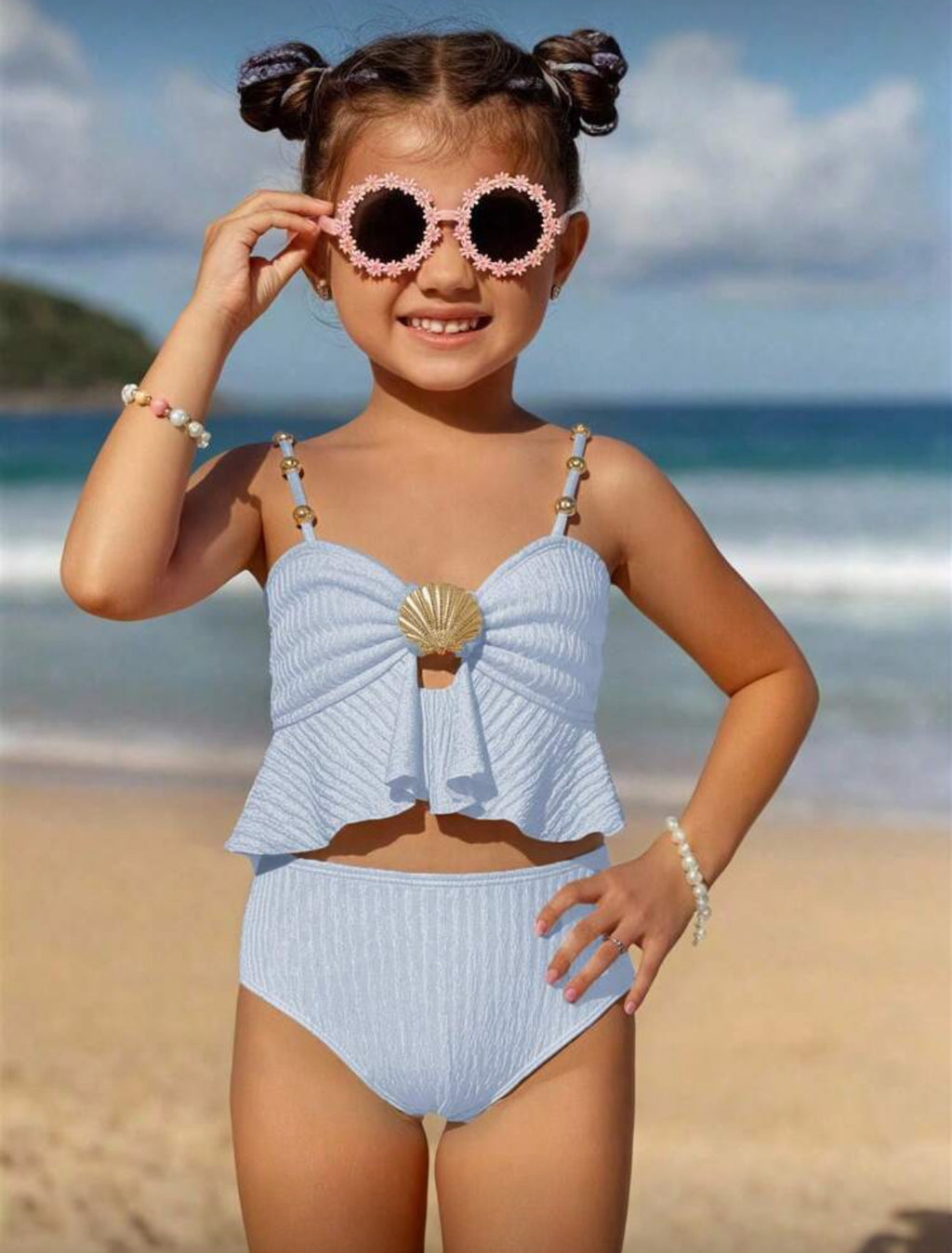 Girls Mermaid Shells Swimsuit With Matching Bottom 