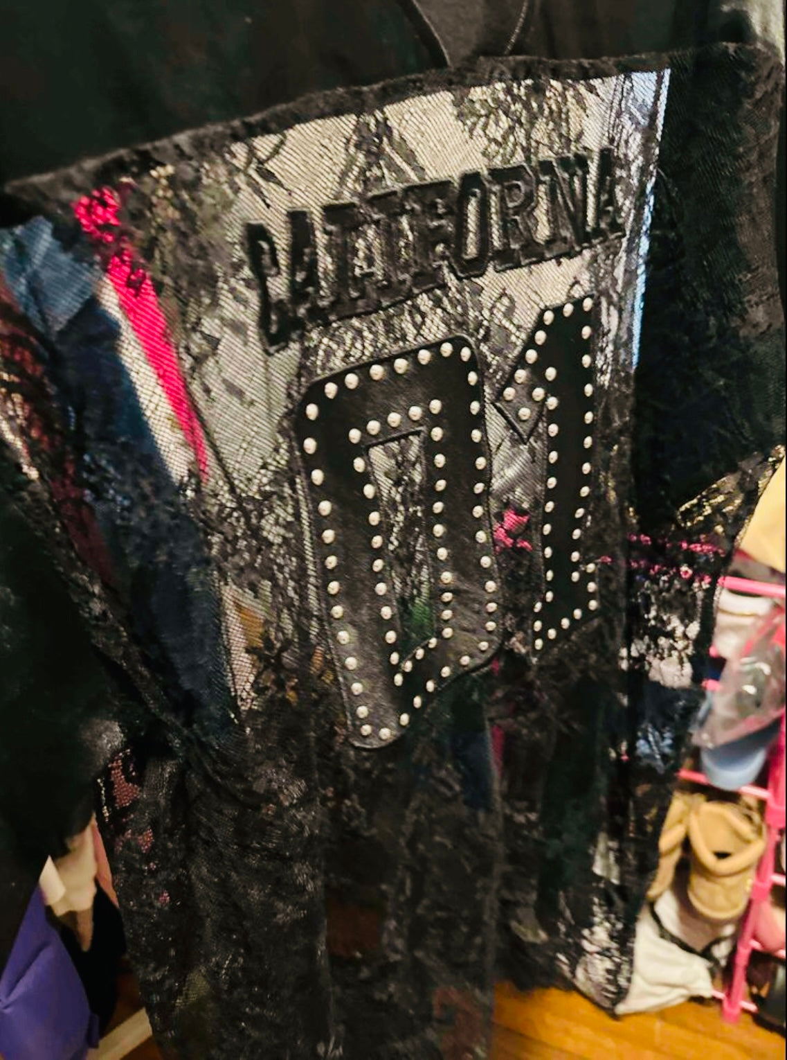 "CALIFORNIA 01" Posh Plus Oversized Studded Sheer Lace and Mesh Football Jersey