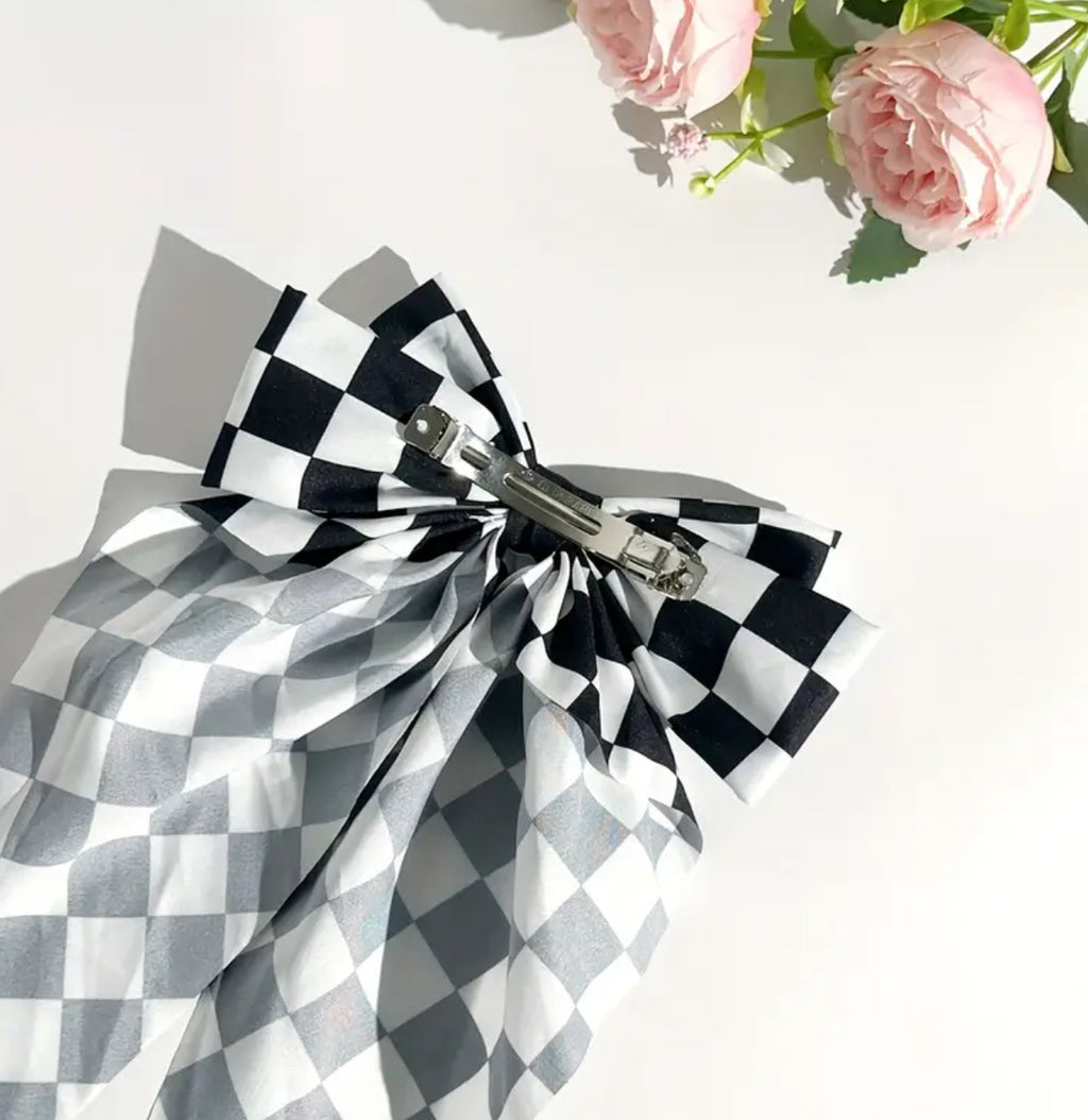 Checkered Decorative Bow Hair Clip Headwear 