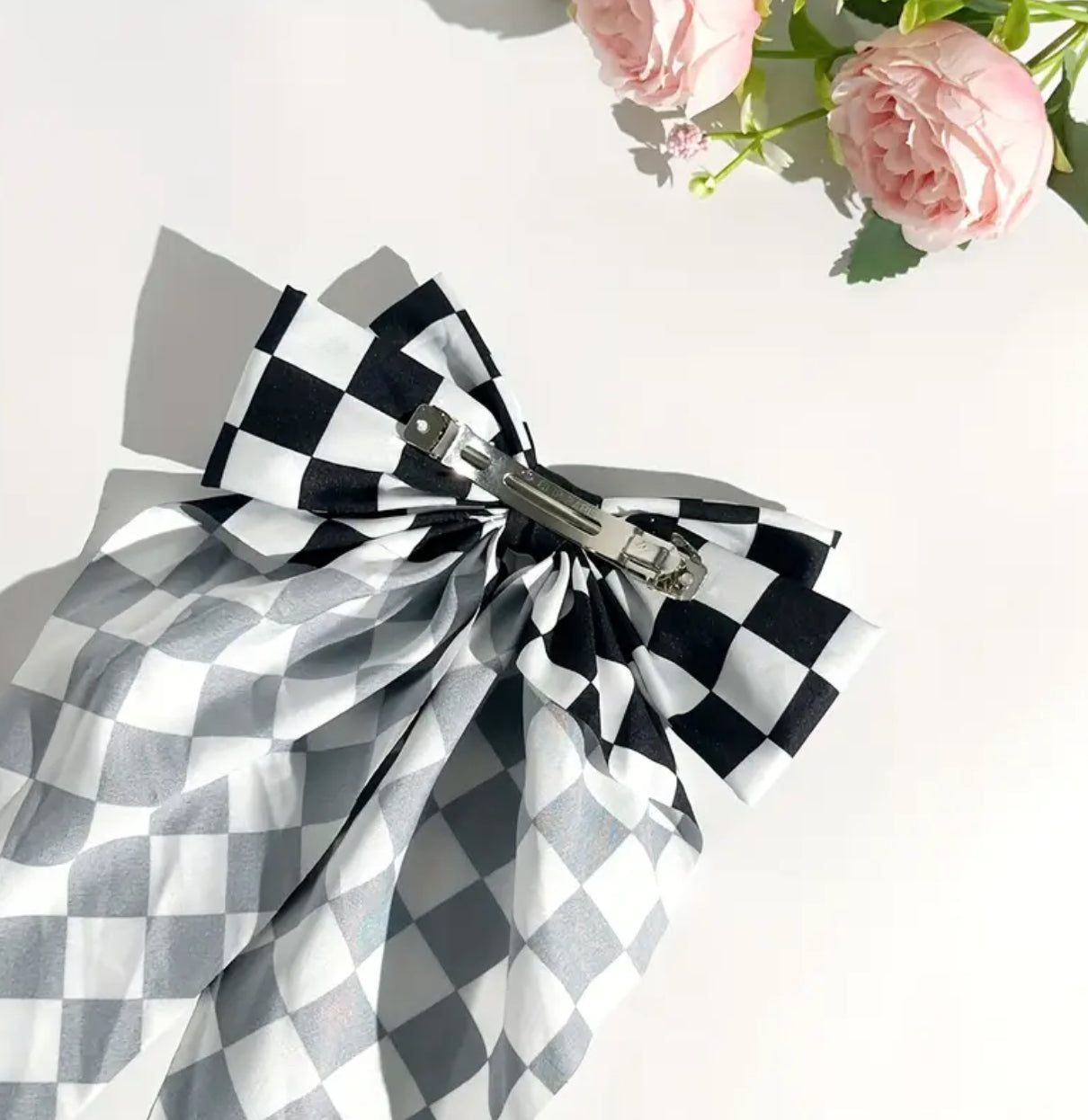 Checkered Decorative Bow Hair Clip Headwear 