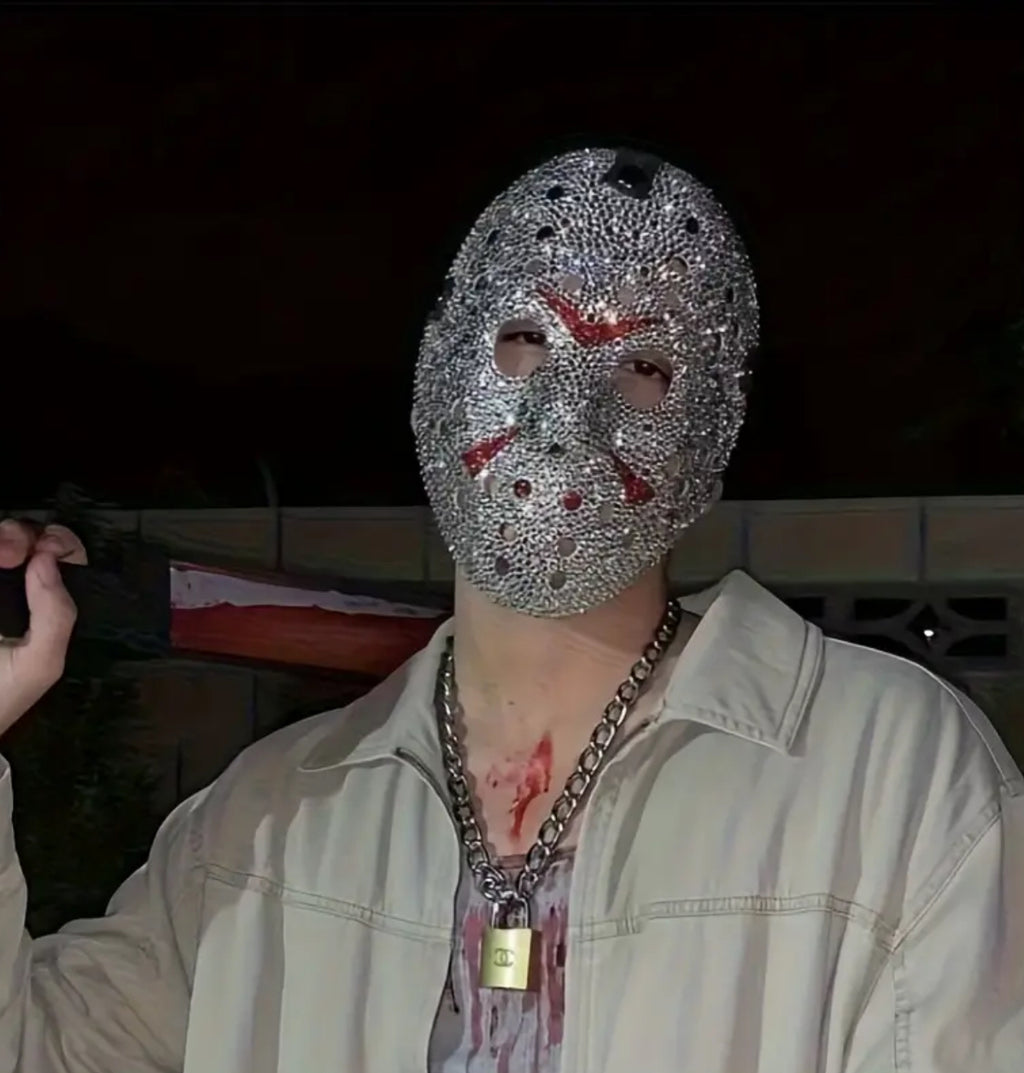 Jason Voorhees- Friday the 13th Mask Handcrafted with Sparkling Rhinestone & Metallic Accents 