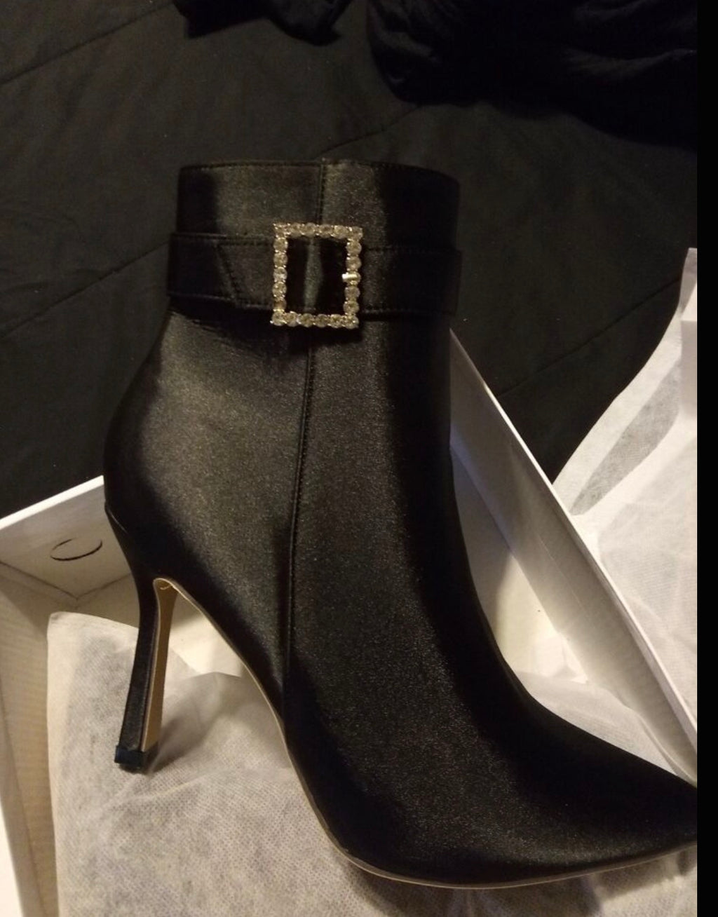“Rhinestone Buckle” Ankle Suede Boots Pointed Toe & Slim High Heel