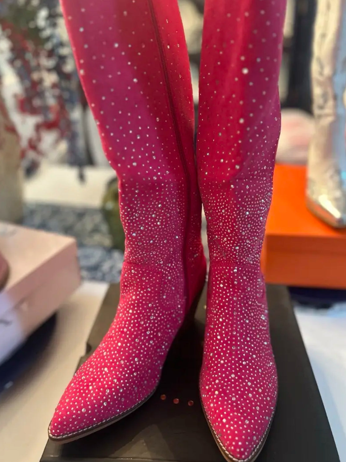 Crystal’s Encrusted Women's Western Cowboy Knee-High Boots + Side Zipper 