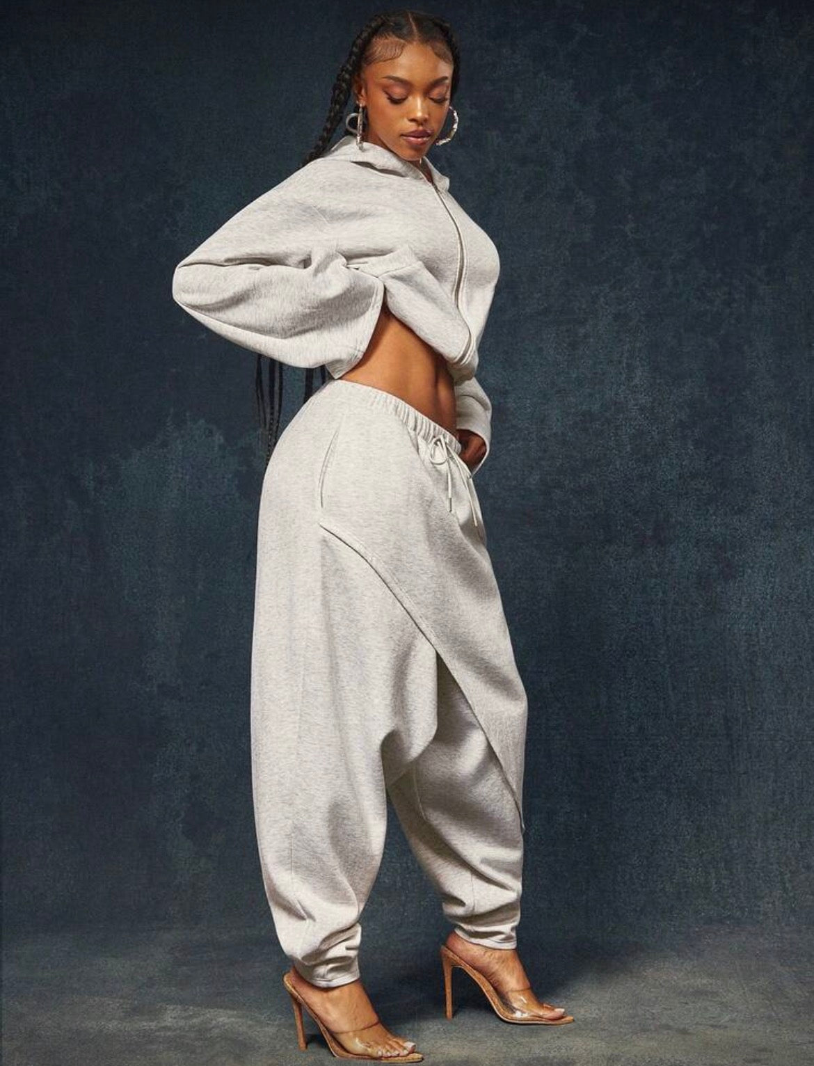 Avant-Garde Wrap-Style Overlay Front Streetwear Sweatpants 2 Pcs Set