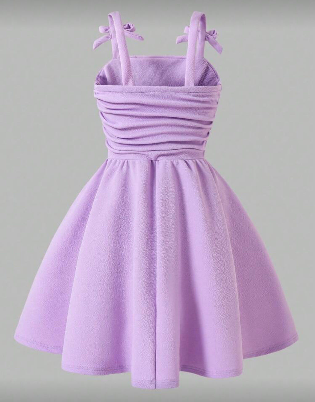 Tween Girl Bow Strap Ruched Fashionable Dress