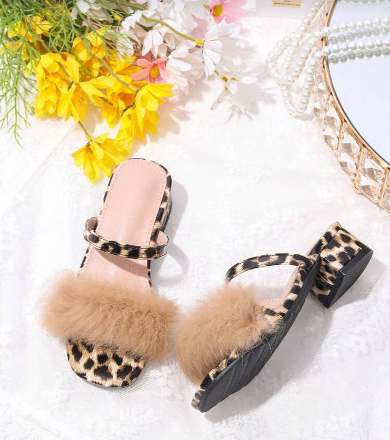 Girls Fluffy Fashion Sandals Elegant And Fashionable Chunky Heel Sandals