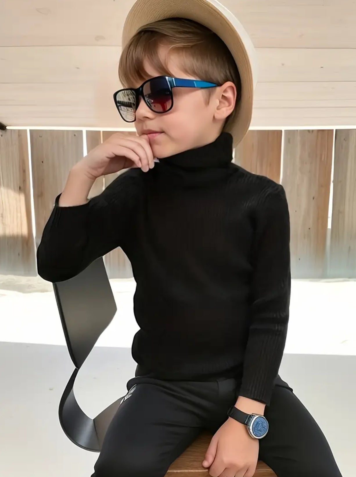 Boys Cable Knit Turtleneck Sweater