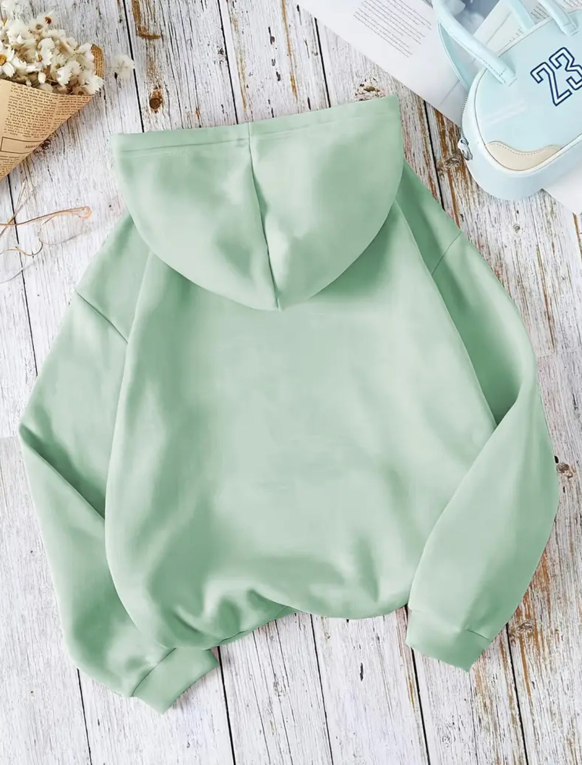 ‘OVERSTIMULATED’ Cozy Soft Green Hooded Casual Wear Hoodie Drawstring + Pockets