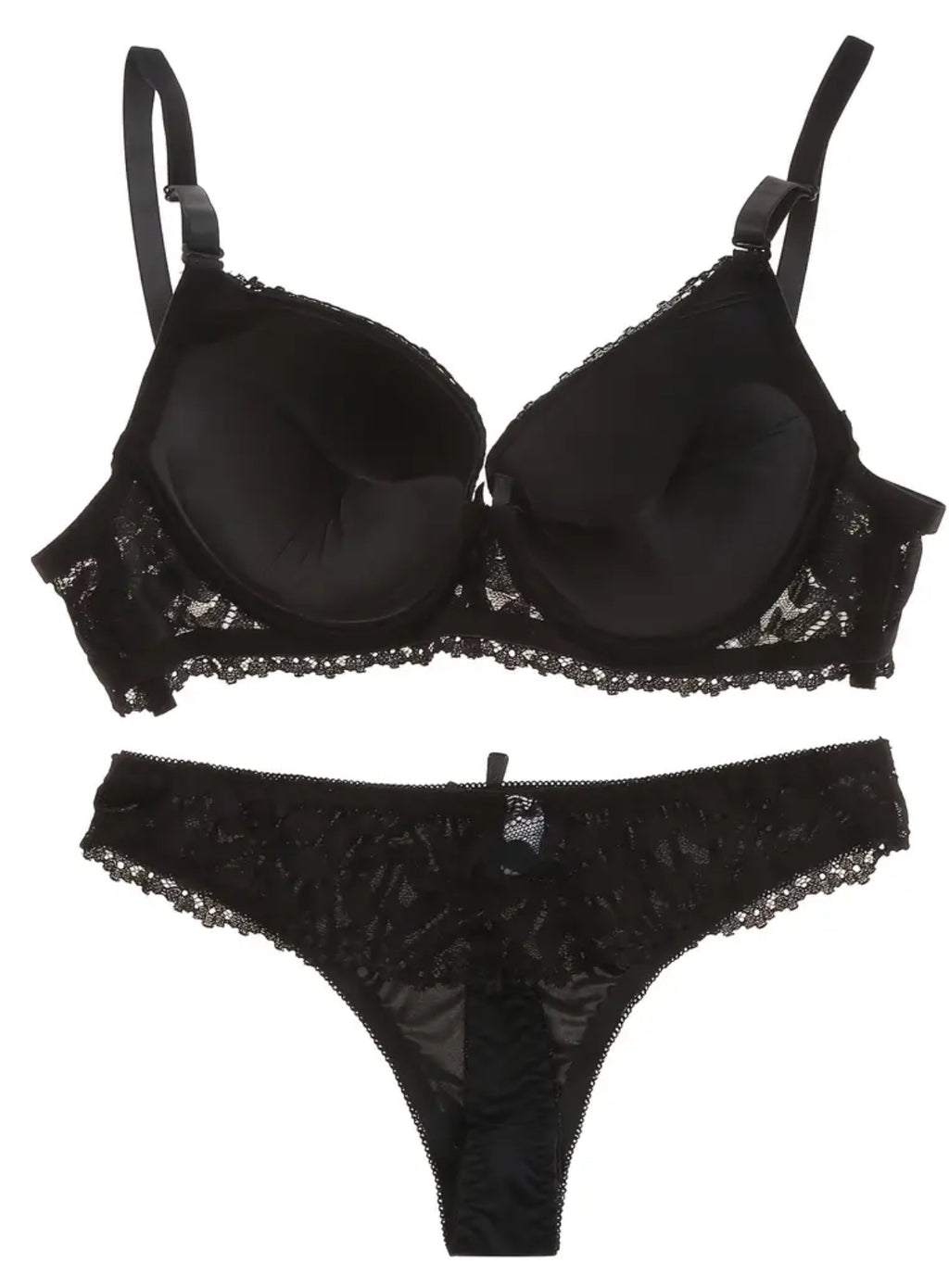Intricate Luxury Floral Design Non-See-Through Push-Up Bra & Matching Thong Set