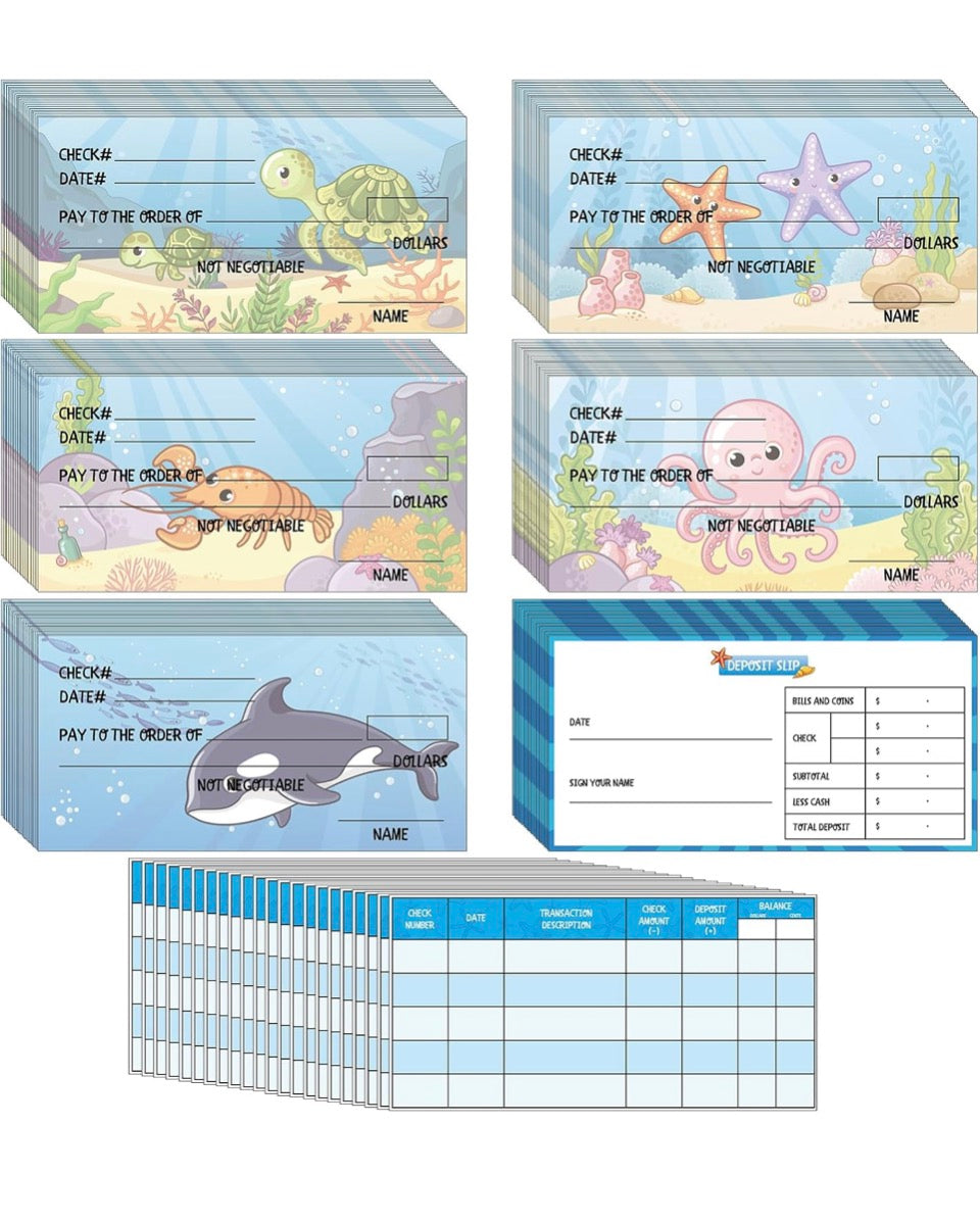 Toy Checks For Kids 300 Sheets Checkbook with Pretend Deposit Slip and Check Register