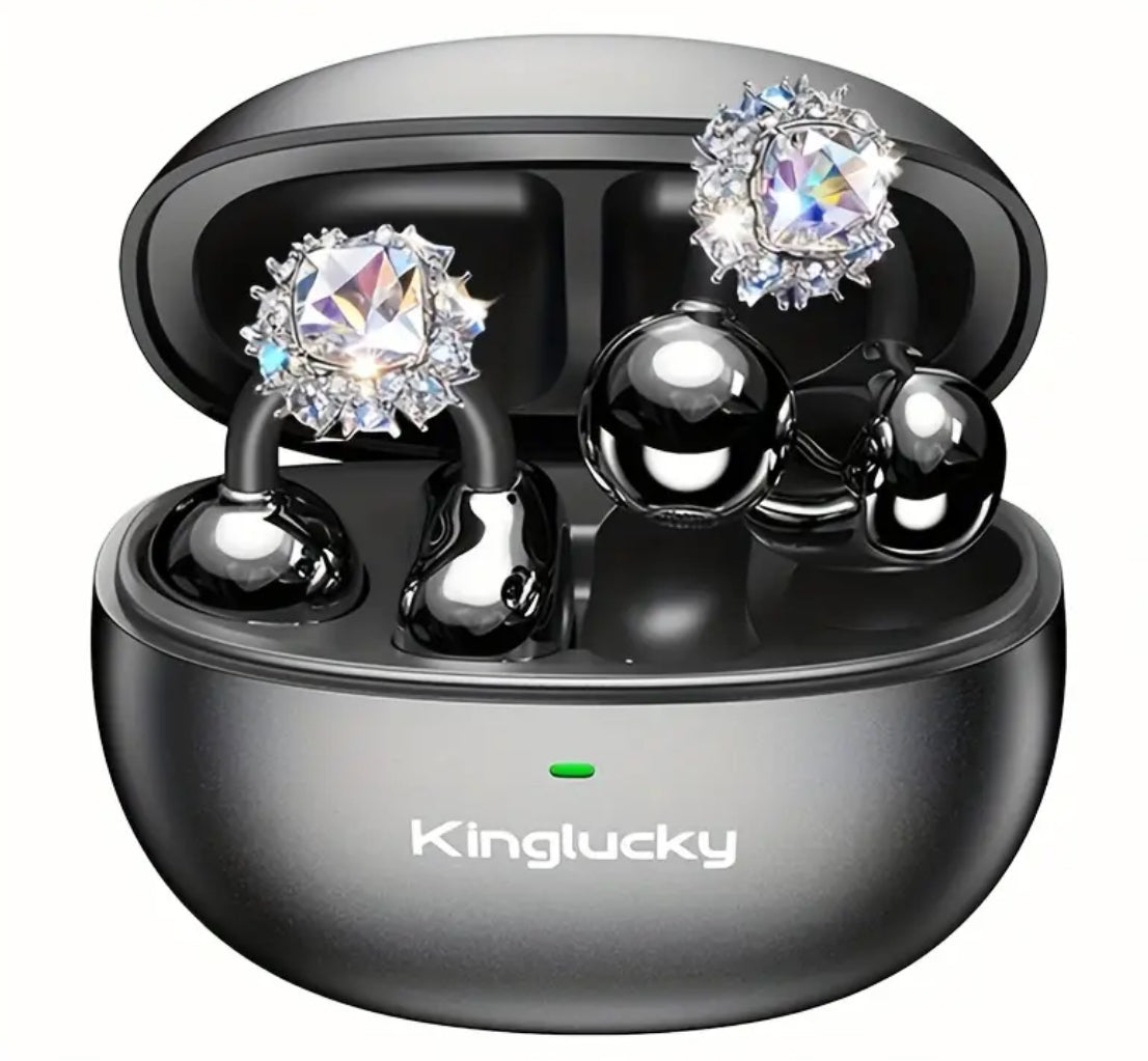 “Wireless Clip-on Earbuds” With Detachable Synthetic Gemstonestone Earrings