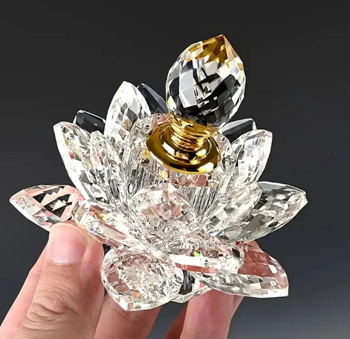 Crystal 1pc Elegant Lotus-Shaped Crystal Glass Perfume Bottle | Decorative Tabletop Ornament