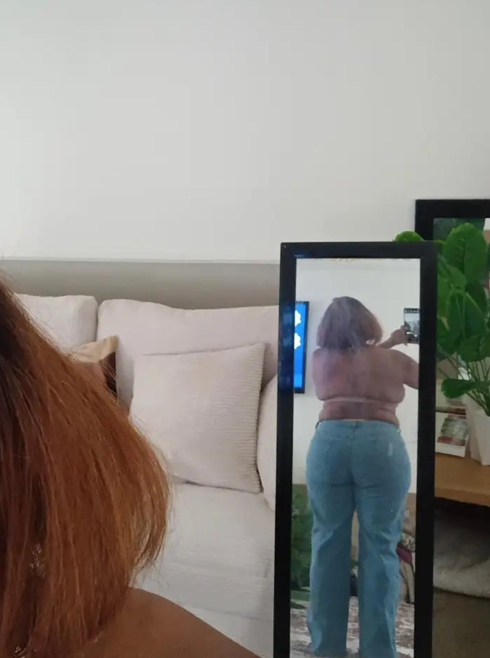 “Rhinestones & Chains” Side Slits, Loose High-Waisted Light Blue Distressed Wide-Leg Jeans