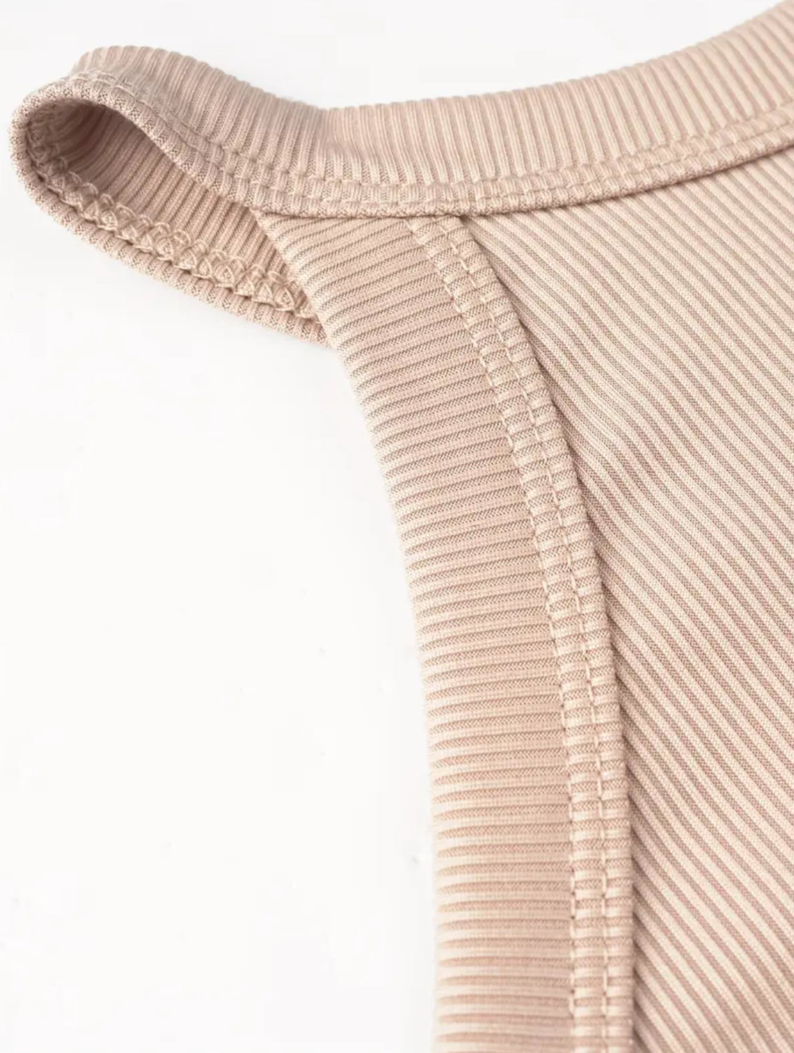 “Serene” Beige Bodycon Sleeveless Ribbed Design, Thin Straps Jumpsuit