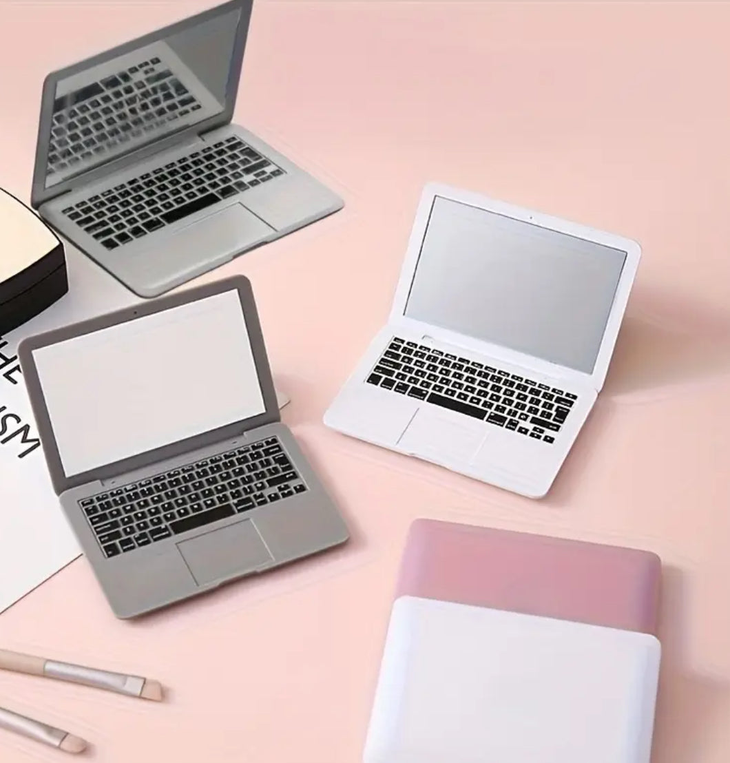 1pc Mini Portable Folding Laptop-Shaped Glass Surface Mirror with Built-in Stand-like Design