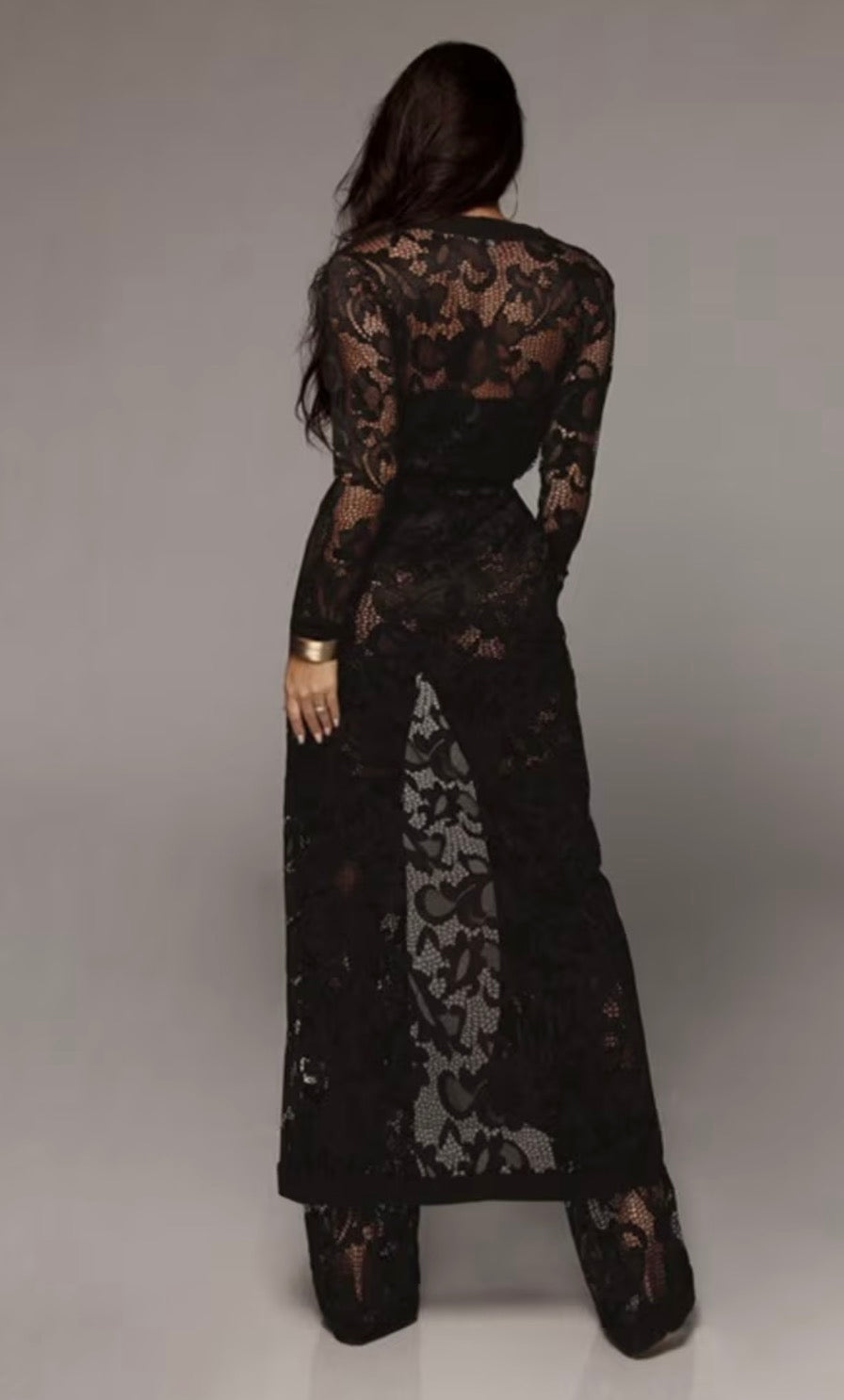 Versatile 3pcs Set - Elegant Wide-Leg Pantsuit Ensemble with Lace Detailing