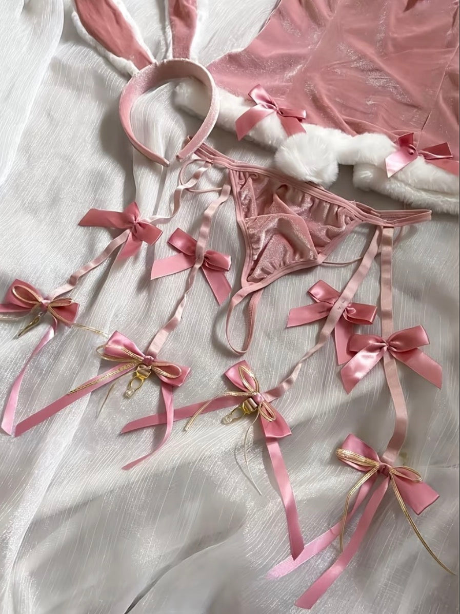 “Bunny”Cute and Sweet Rabbit Ears and Velvet Strapless Sexy Lingerie 