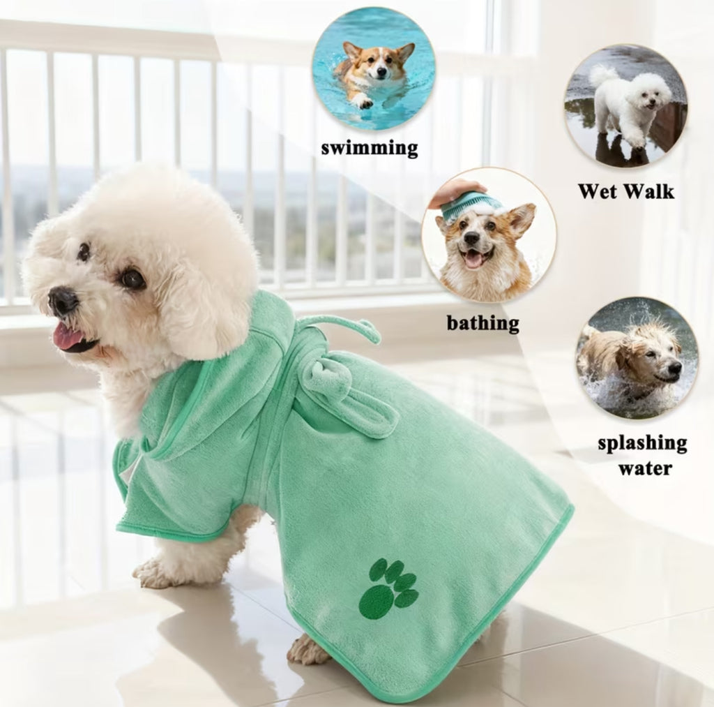 Paw Print Pet Robe 1pc- Adjustable Hook-and-Loop & Rope Closure, Machine Washable 