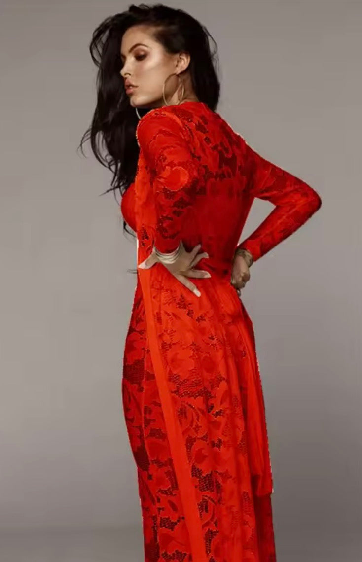 Versatile 3pcs Set - Elegant Wide-Leg Pantsuit Ensemble with Lace Detailing