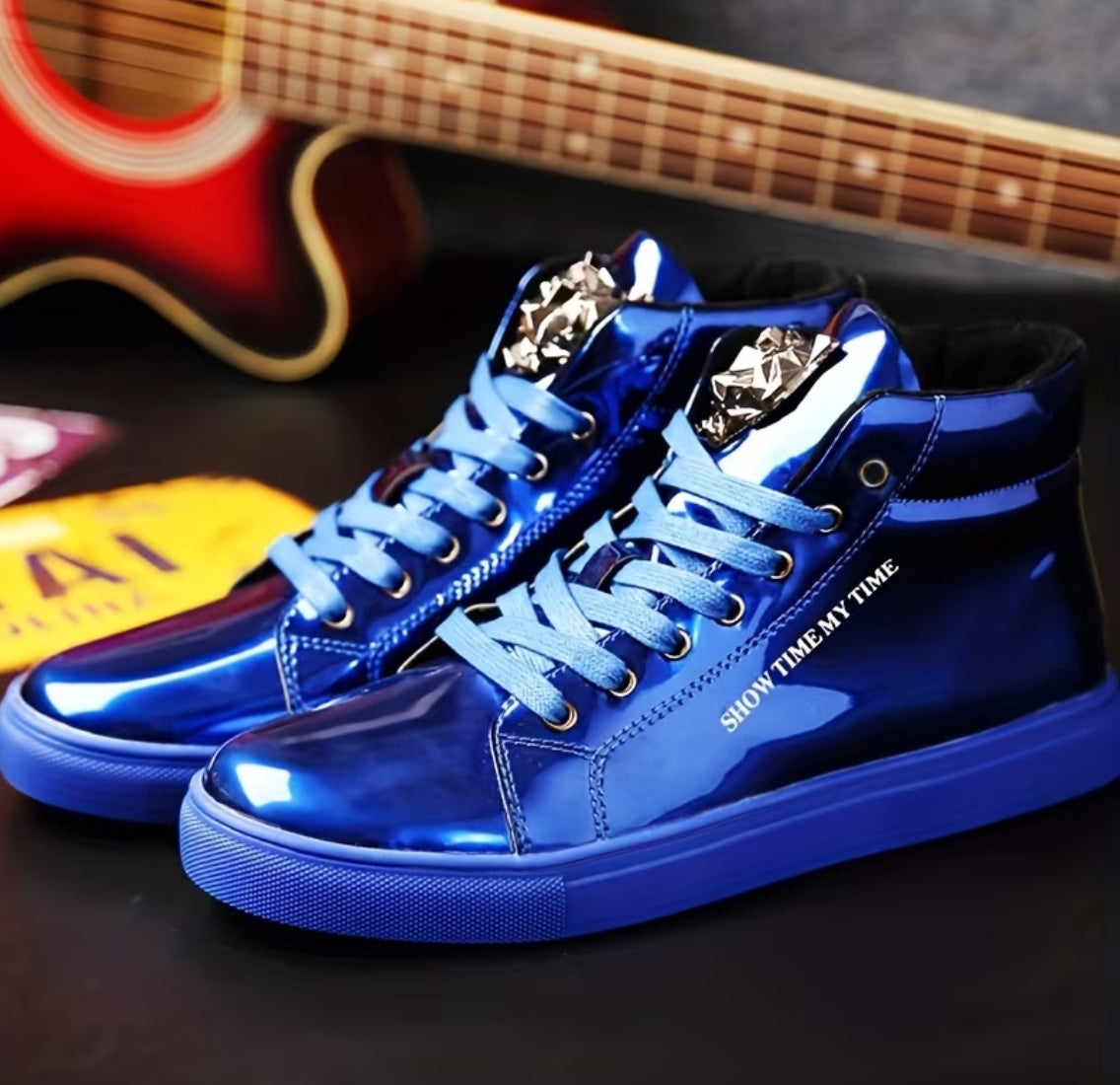 Men's Metallic High-Top Urban Streetwear Sneakers | Lace-Up Closure