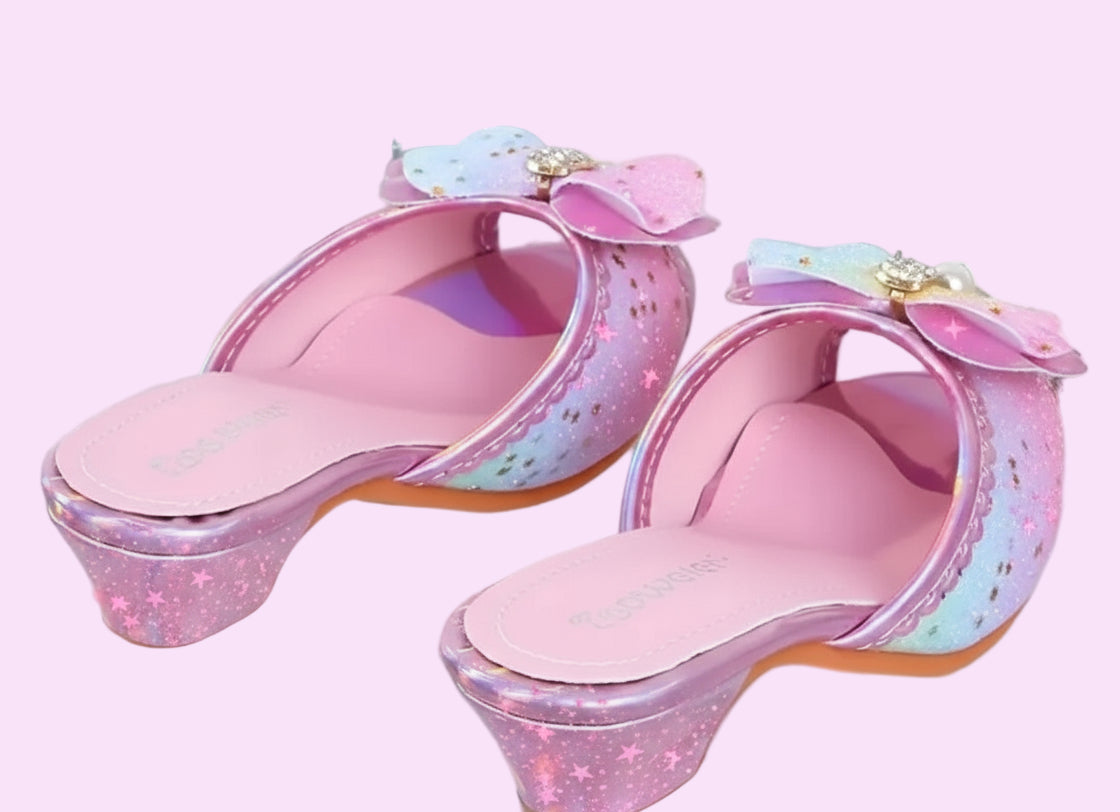 Girls Boujee Rainbow High-Heeled Sandals Bow Princess Design