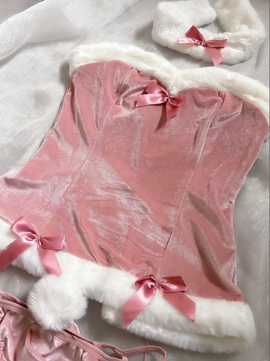 “Bunny”Cute and Sweet Rabbit Ears and Velvet Strapless Sexy Lingerie 