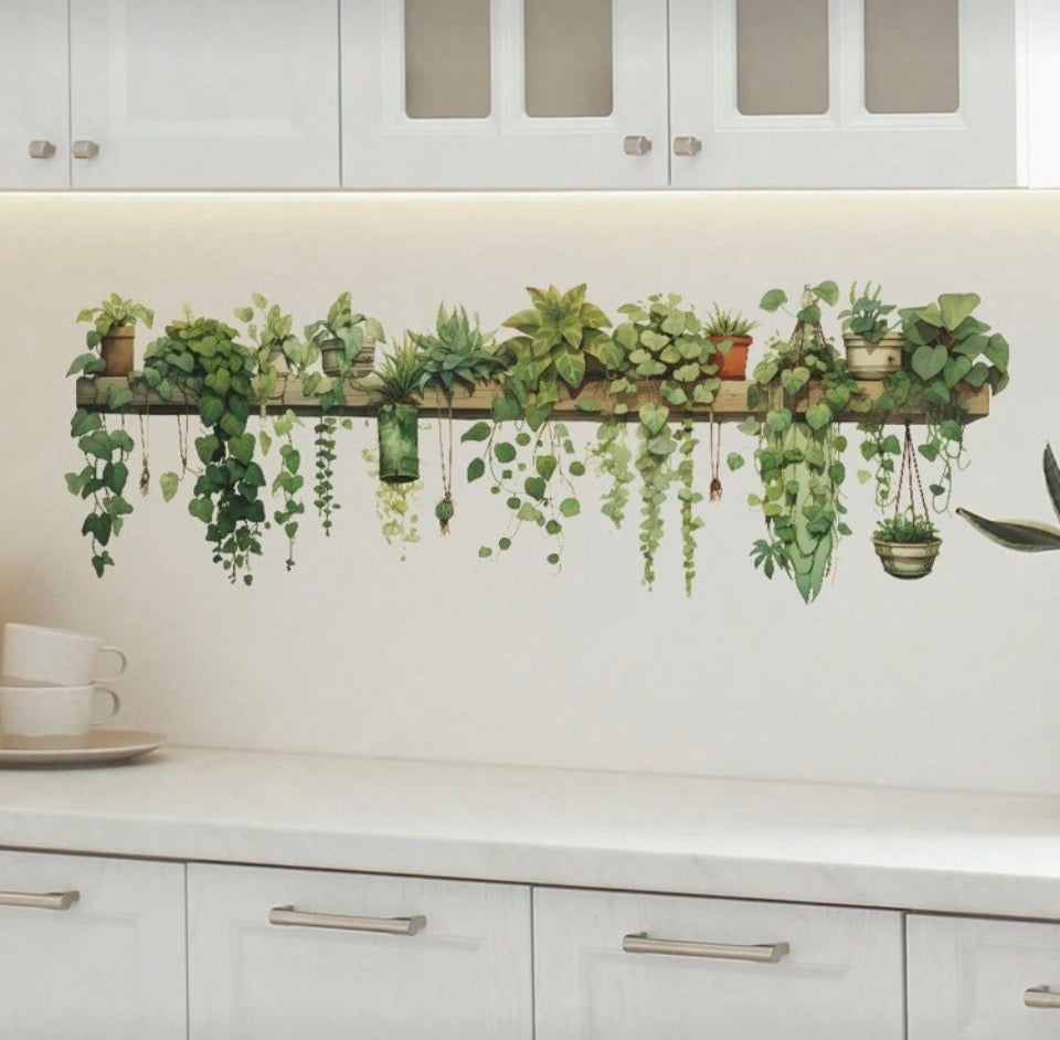 1pc Vinal Fresh Potted Green Plants & Vine Wall Decal Sticker