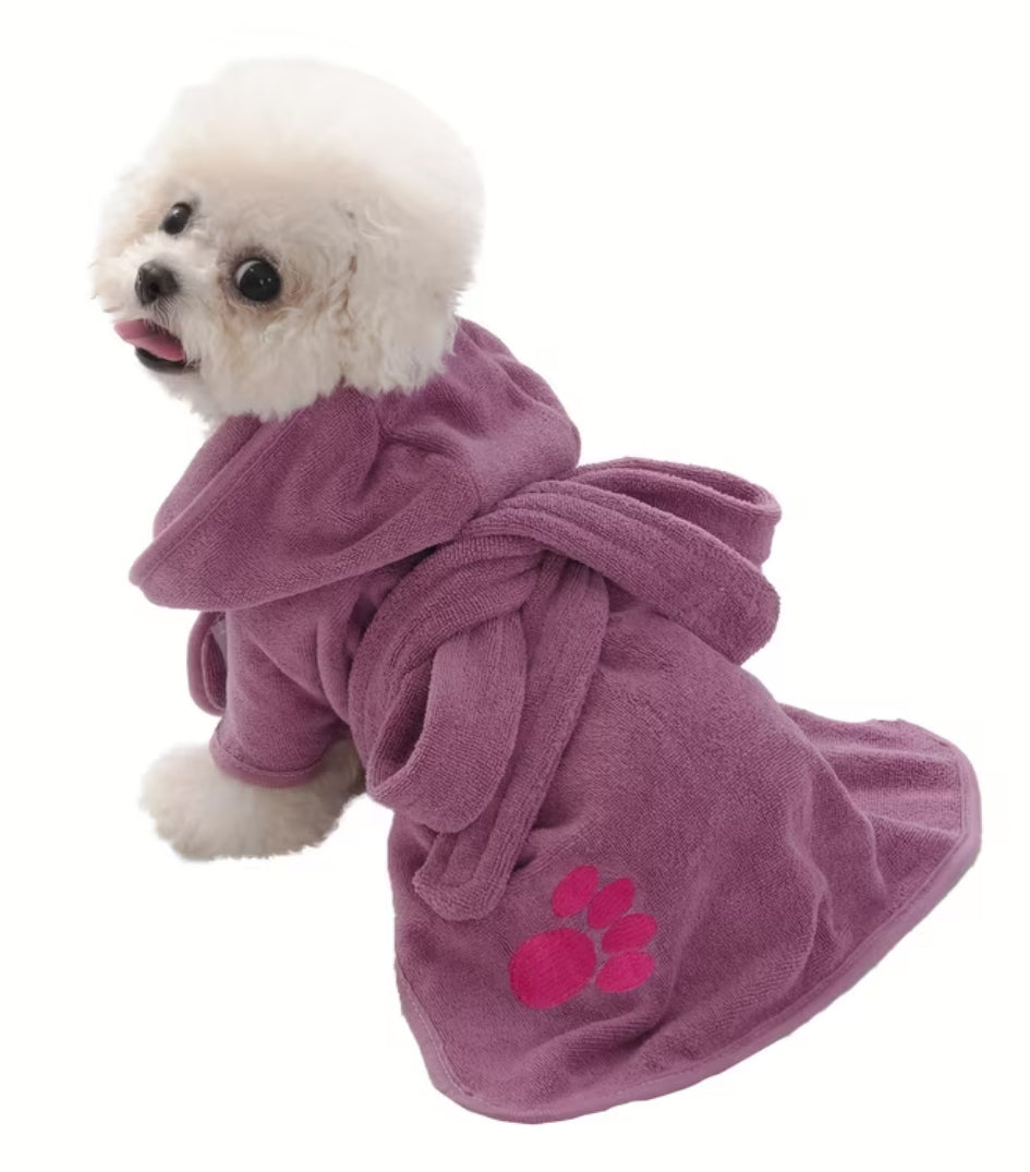 Paw Print Pet Robe 1pc- Adjustable Hook-and-Loop & Rope Closure, Machine Washable 