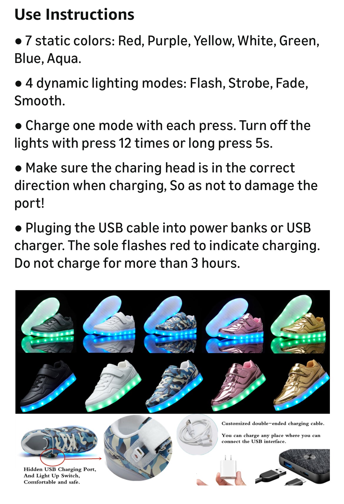 Kids “Luminous” Light Up Shoes with USB Charging Flashing LED Sneakers Unisex