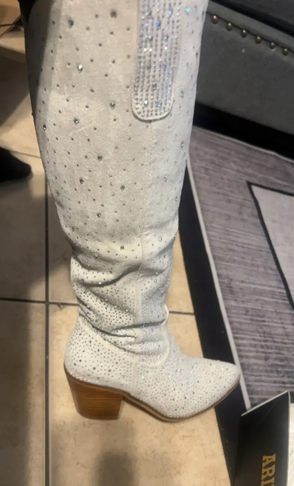 Crystal’s Encrusted Women's Western Cowboy Knee-High Boots + Side Zipper 