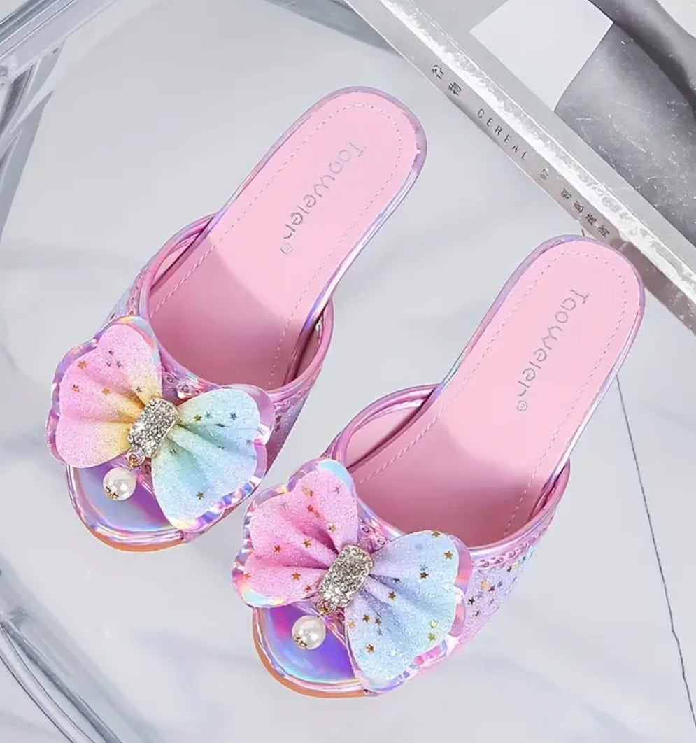 Girls Boujee Rainbow High-Heeled Sandals Bow Princess Design