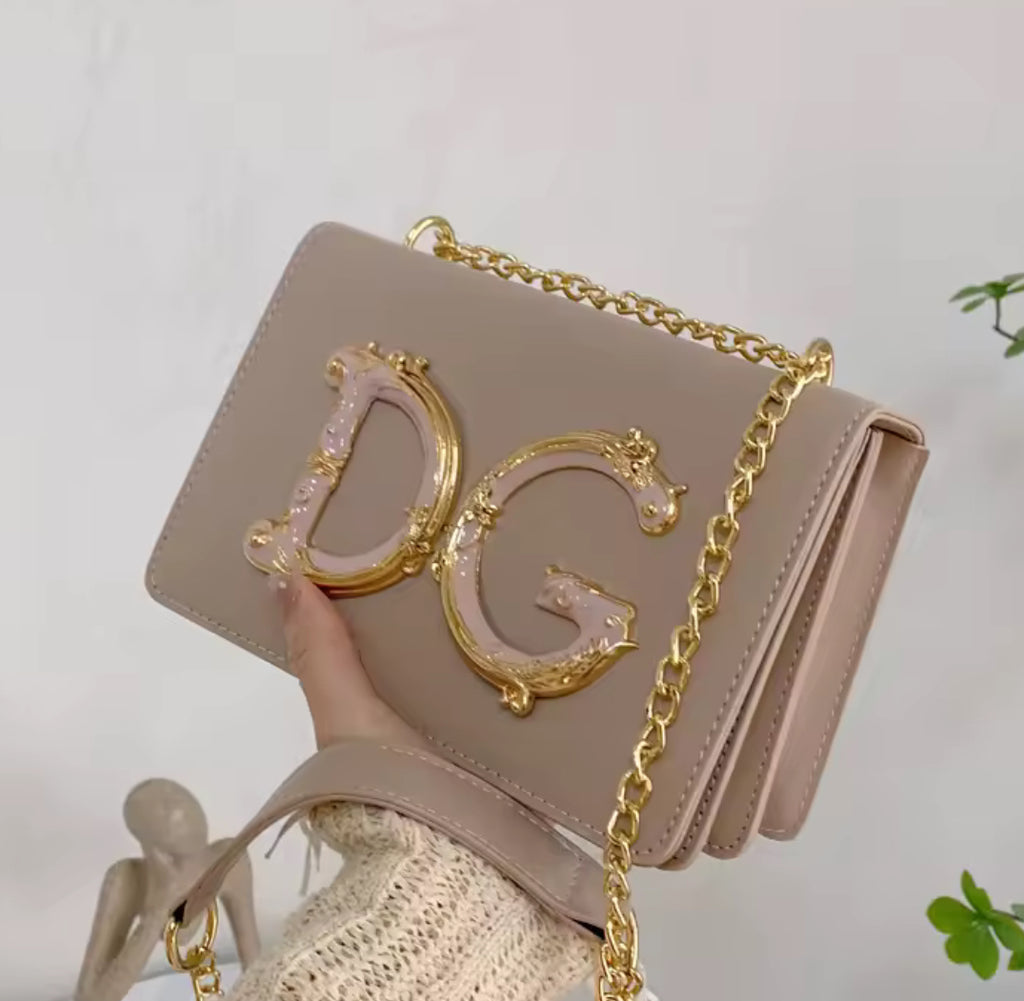 DG Chain Link Strap | Napa Leather Crossbody Shoulder Handbag 