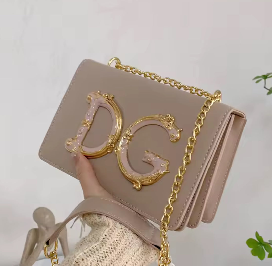 DG Chain Link Strap | Napa Leather Crossbody Shoulder Handbag 