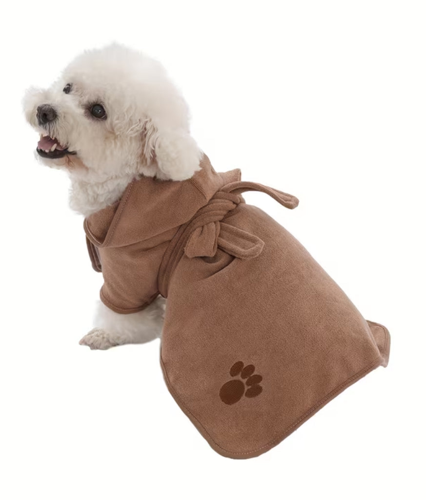Paw Print Pet Robe 1pc- Adjustable Hook-and-Loop & Rope Closure, Machine Washable 