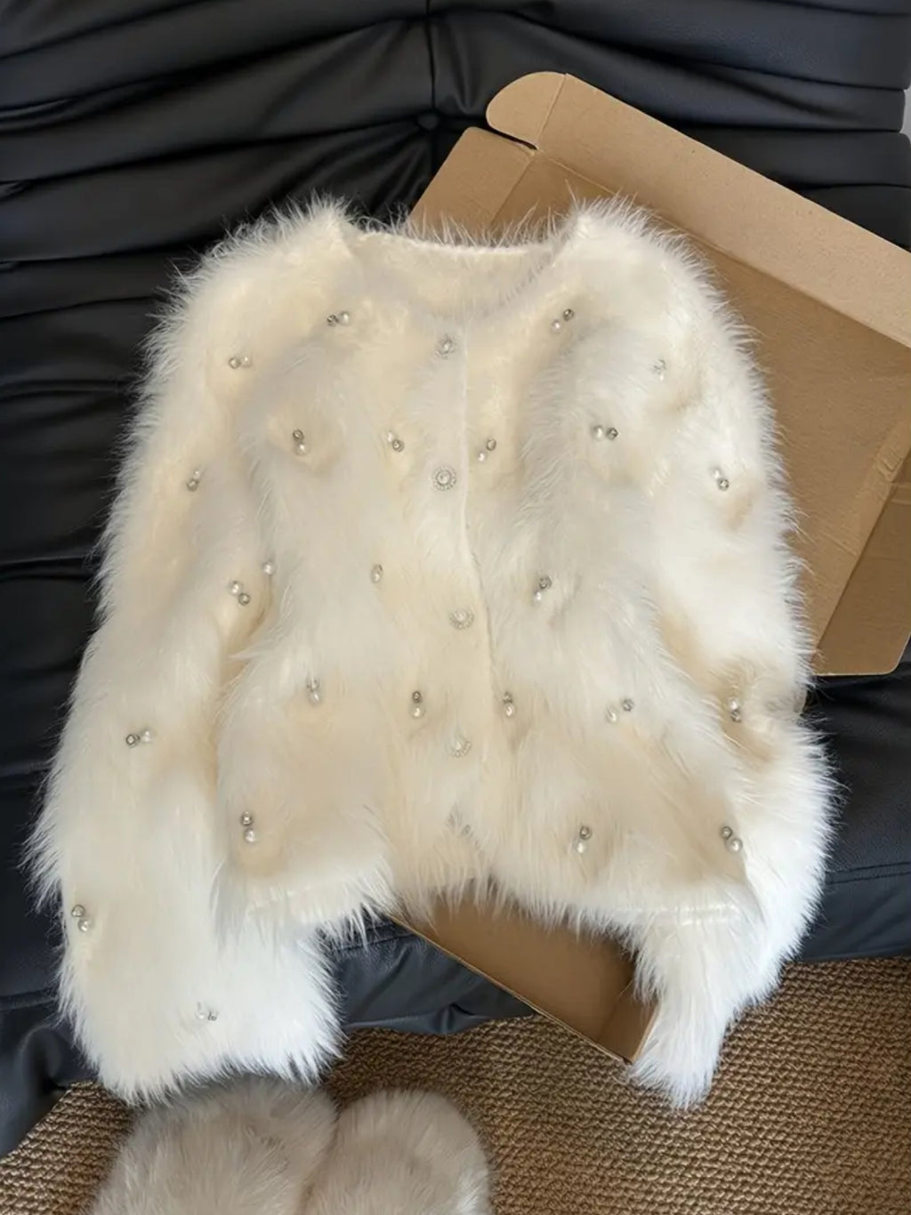 Luxury Pure White Beaded Women's Sweater Jacket