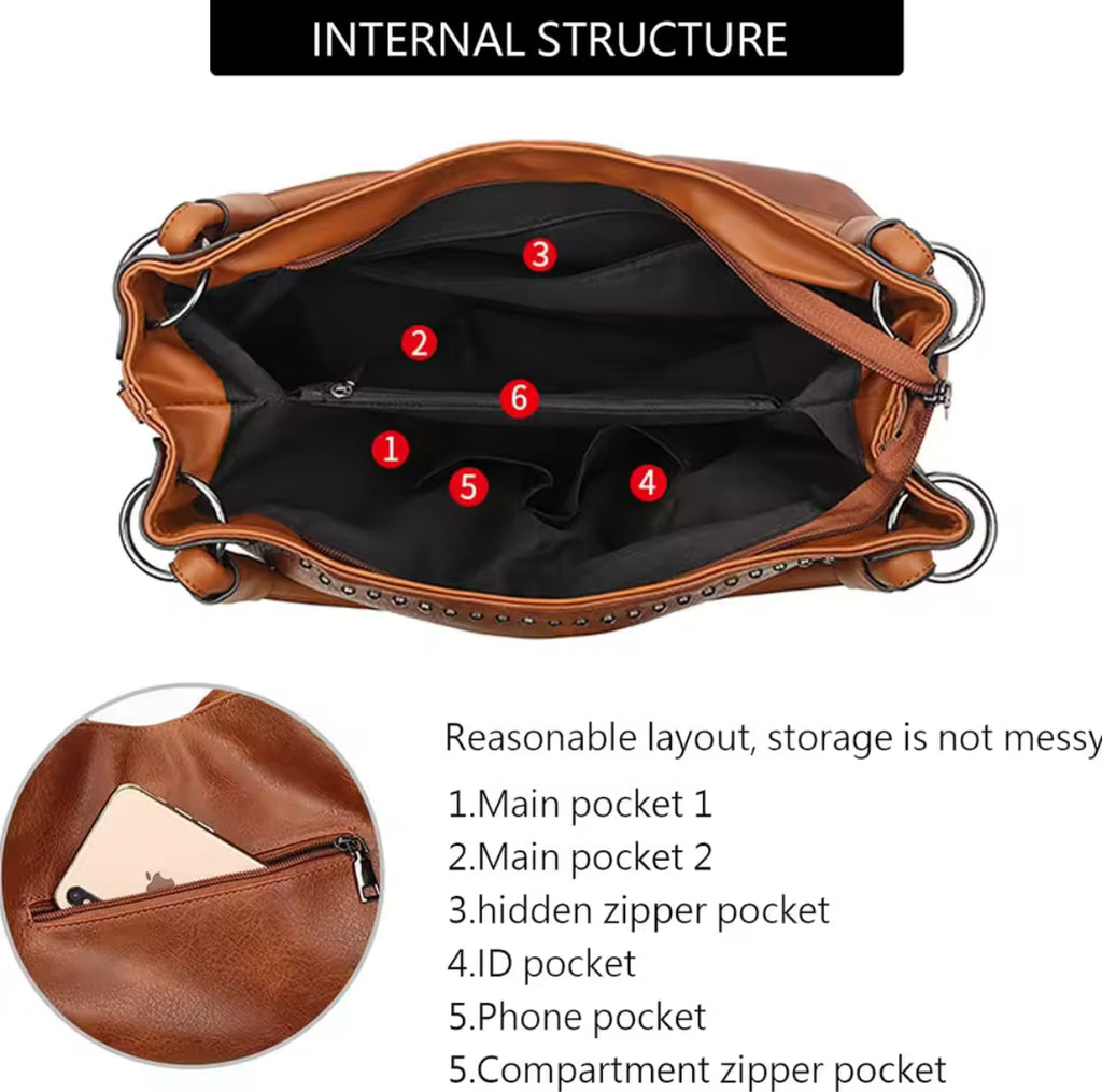 Retro Rivet Cross Body Tote Bag