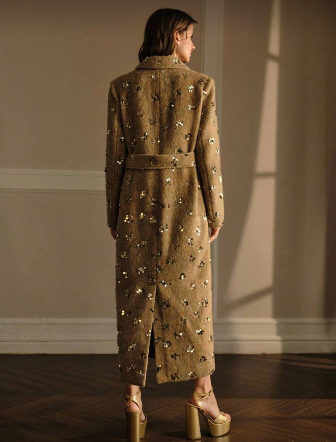 “Giselle” Sequin Embellished High-End Thick Overcoat