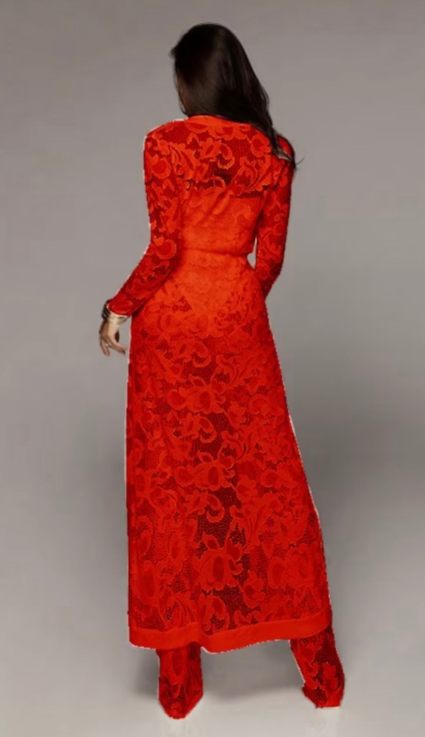 Versatile 3pcs Set - Elegant Wide-Leg Pantsuit Ensemble with Lace Detailing