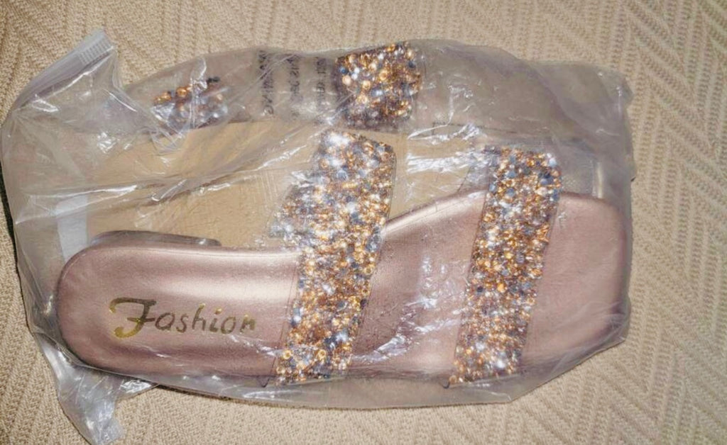 Girl Gold Glitter Fashion Thick Low Heel Wedge Sandals