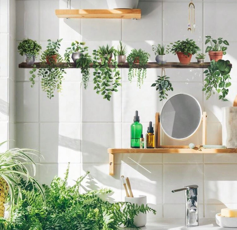 1pc Vinal Fresh Potted Green Plants & Vine Wall Decal Sticker